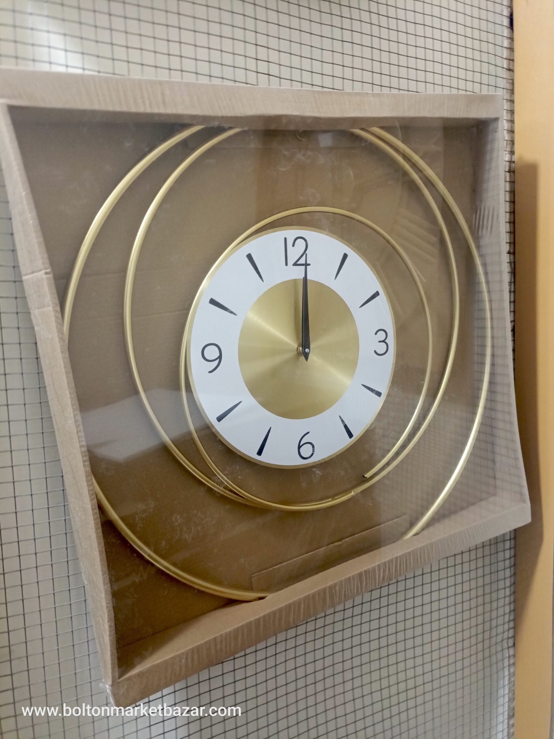 2024/03/1009689998-scaled.jpg Imported Stylish Metal Golden Wall Clock - Image 1