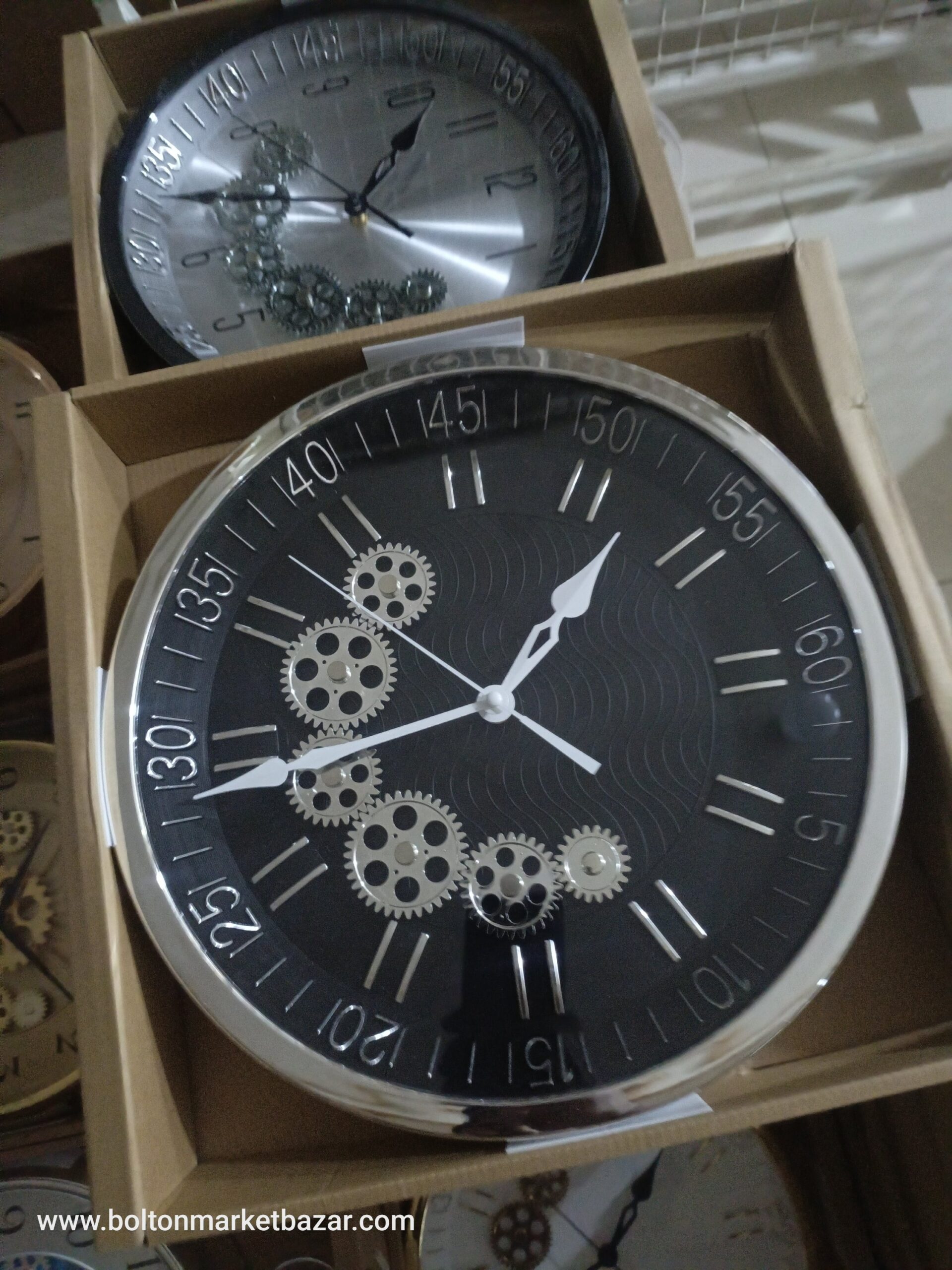 2025/03/1009689989-scaled.jpg Home Decor Silver Black Wall Clock Gear Working - Image 1