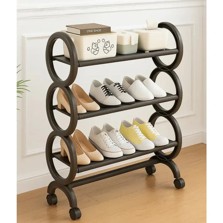 2 4 Layer Shoe Rack with Rollers - Stylish & Mobile - Image 1
