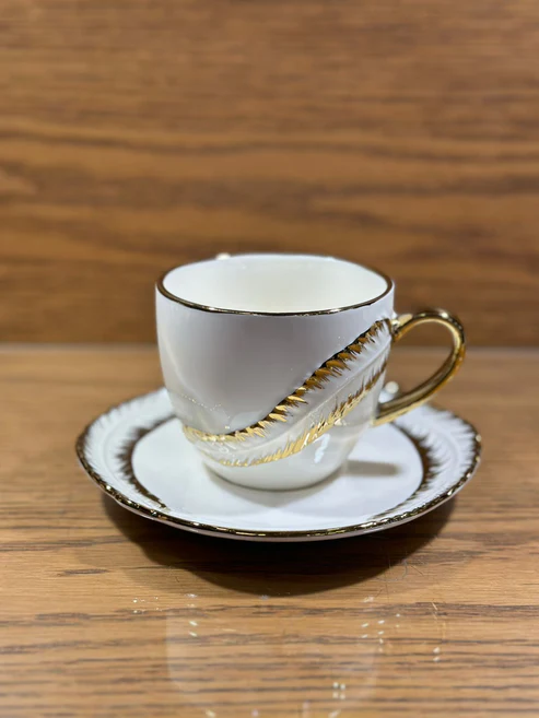 44 Fine Bone China Cup with Gifts Set and Royal Coffee Mug Tea Set of 6 Cup and Plate Small - Image 1