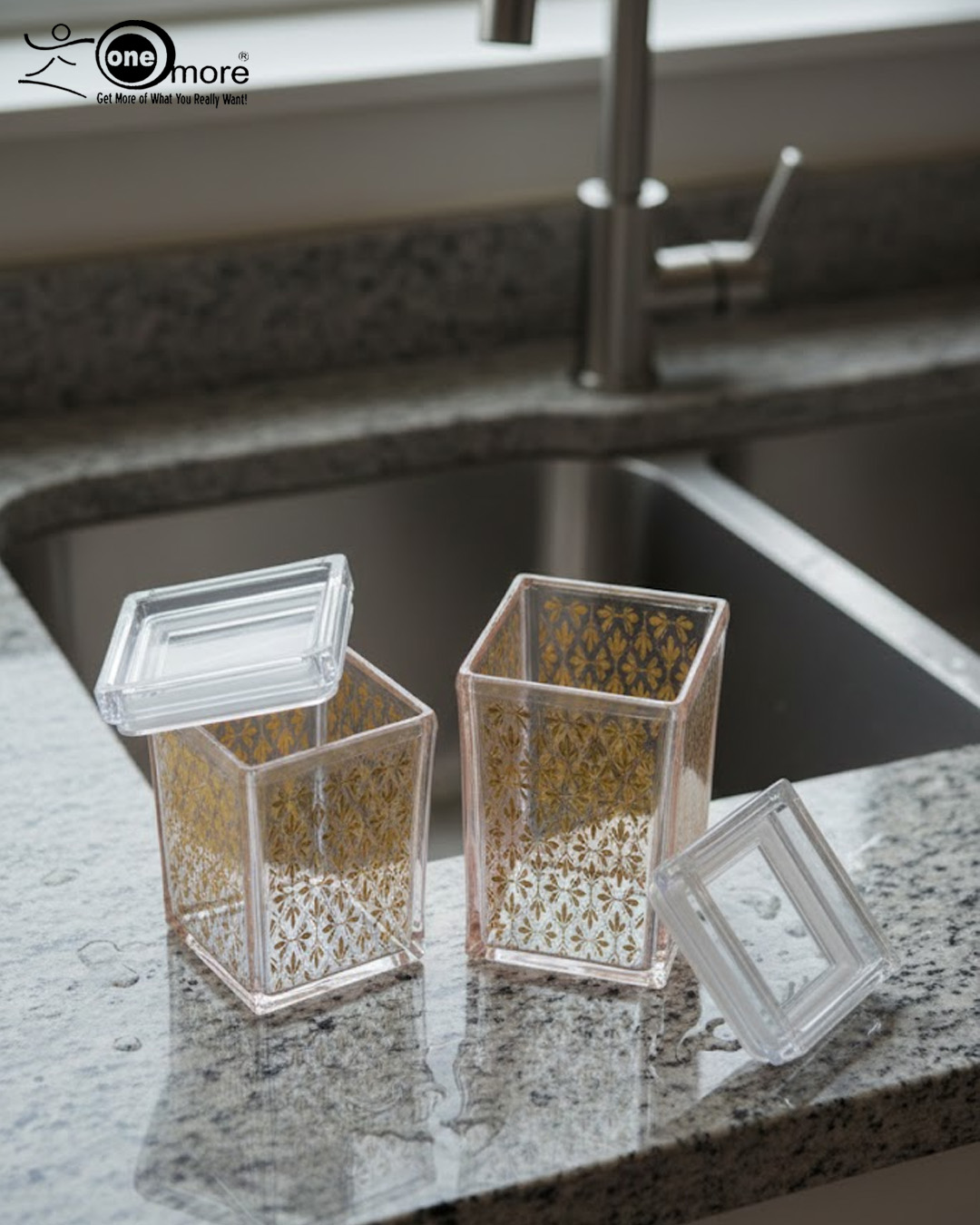 58 Elegant Clear Acrylic Storage Jars with Geometric Pattern – Available in 2 Sizes - Image 1