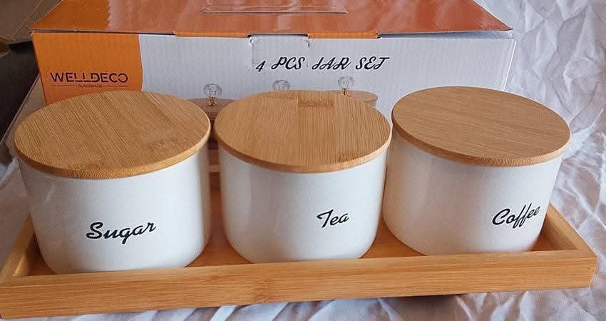 Premium Quality Tea Sugar Coffee Jar With Wooden Tray