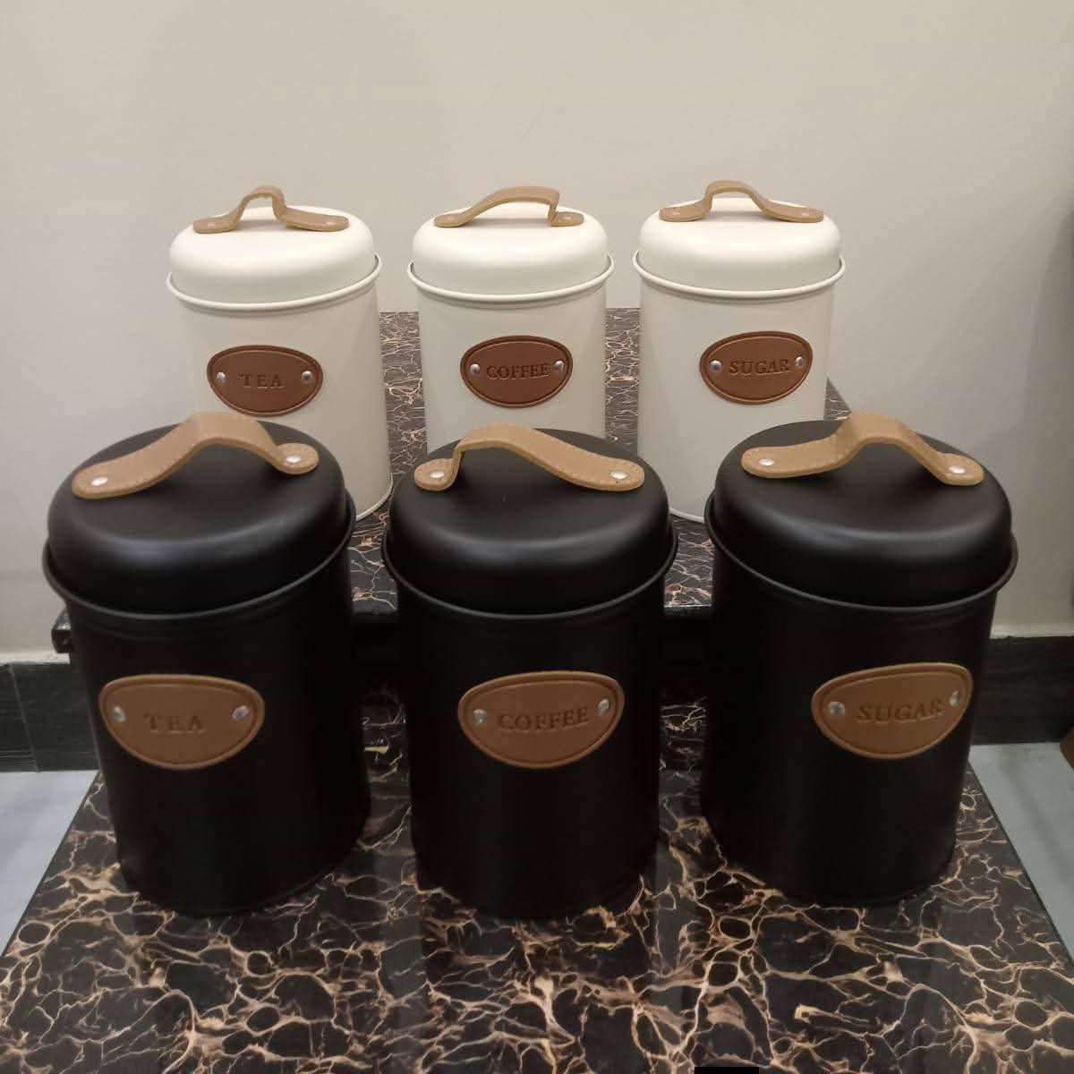 Premium Quality 3pc Metal Tea Sugar Coffee Jar