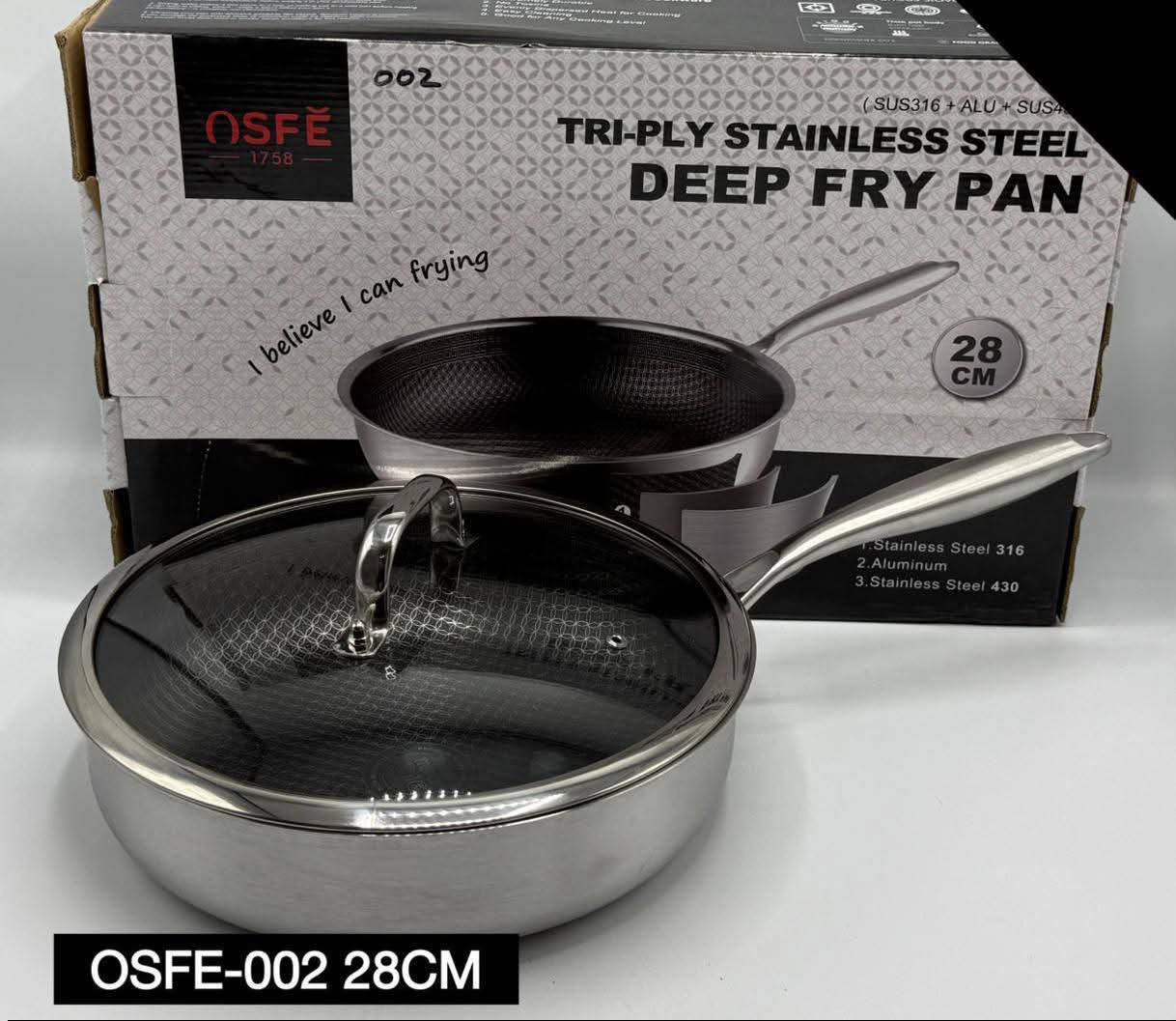 Tri-Ply Stainless Steel Deep Fry Pan 28cm