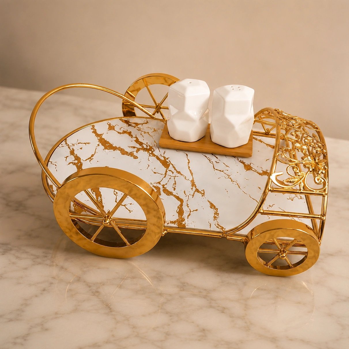 2026/10/1098408.jpg Glass Serving Dish | Gold Frame Cart Glass Platter Stand - Image 1