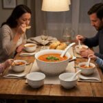 14 Pcs White Embossed Ceramic Soup Set with Spoons - Image 3