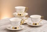 Ceramic Tea Cup and Saucer Set | Set Of 6 Elegant Coffee Cup Saucers - Image 3